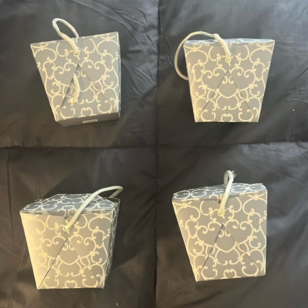 NWT World Market silver & cream fortune cookie Boxes Set of 4